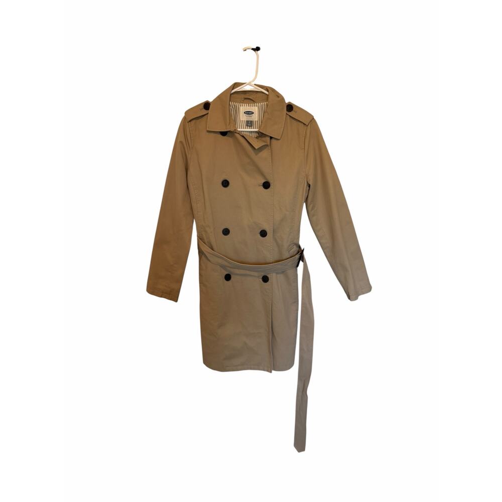 Old Navy Women's Small Tan Long Sleeve Button Water-Resistant Trench Coat - Picture 3 of 12